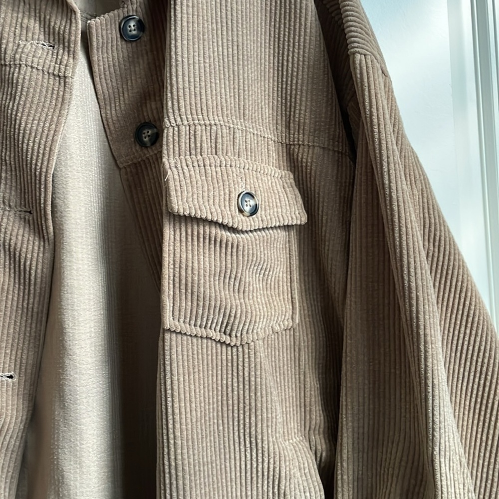 Brown Ribbed Button Up Light Jacket Top - image 3